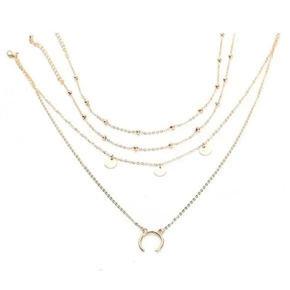 Layered Gold Disc and Crescent Necklace - Women - Picture 5 of 6